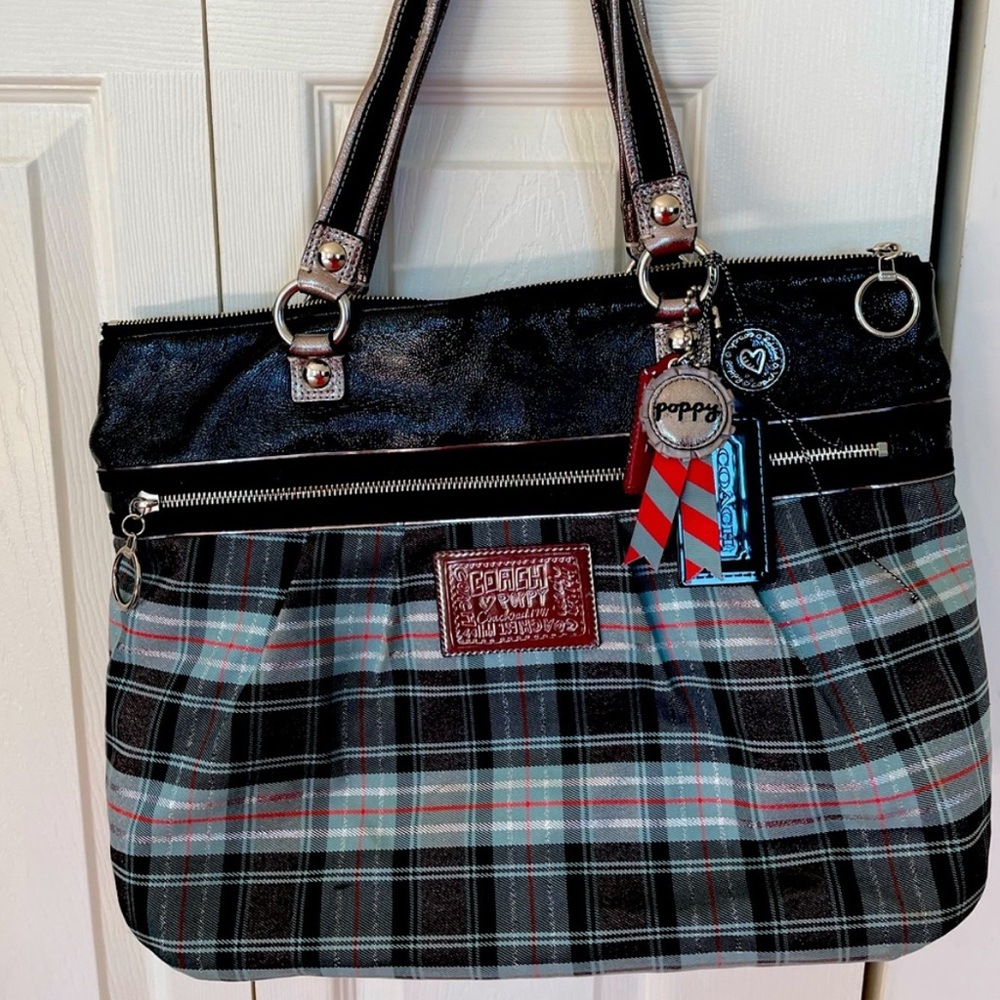 Coach Poppy Plaid Bag with Black and Gray
